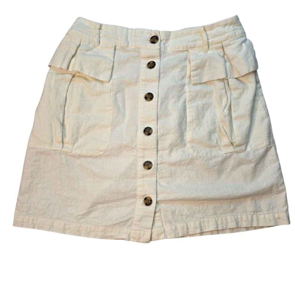Nicole Miller New York Linen Viscose blend Skirt SZ L Resort Wear No Belt Button